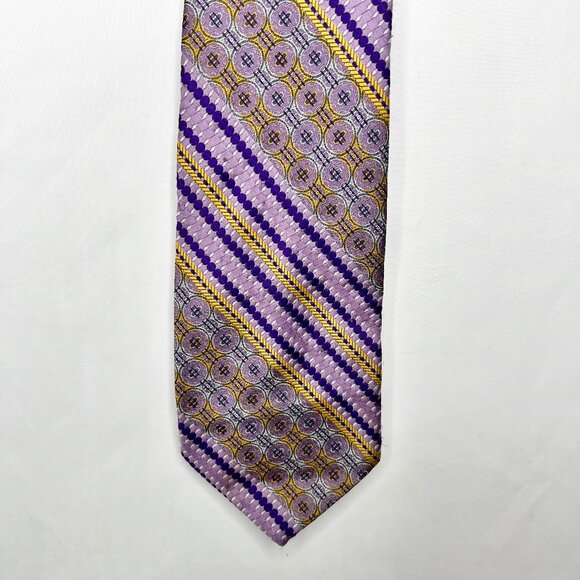 Vintage 1970’s Beau Brummell Gentry Men’s Neck Tie 4 ¼” Purple & Gold  Stripe - Picture 1 of 12